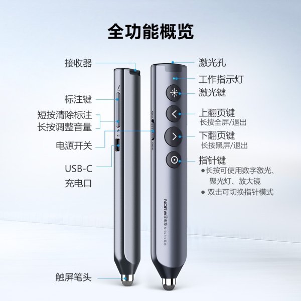 N10s Pro 翻页笔 触控书写 蓝牙连接 数字激光 聚光灯 放大镜