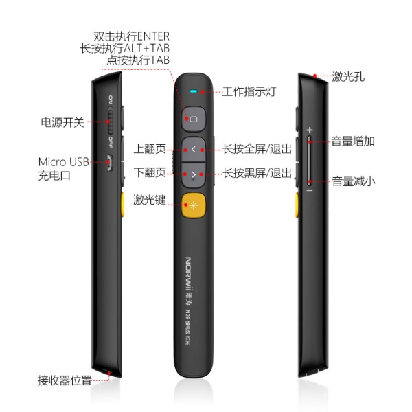 N29 翻页笔 锂电 醒目按键 功能自定义  支持超链接 调节音量