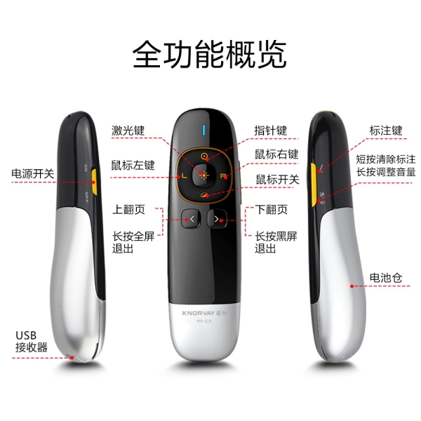 N86 翻页笔 流线造型 空中鼠标 数字激光 音量控制 两节干电池
